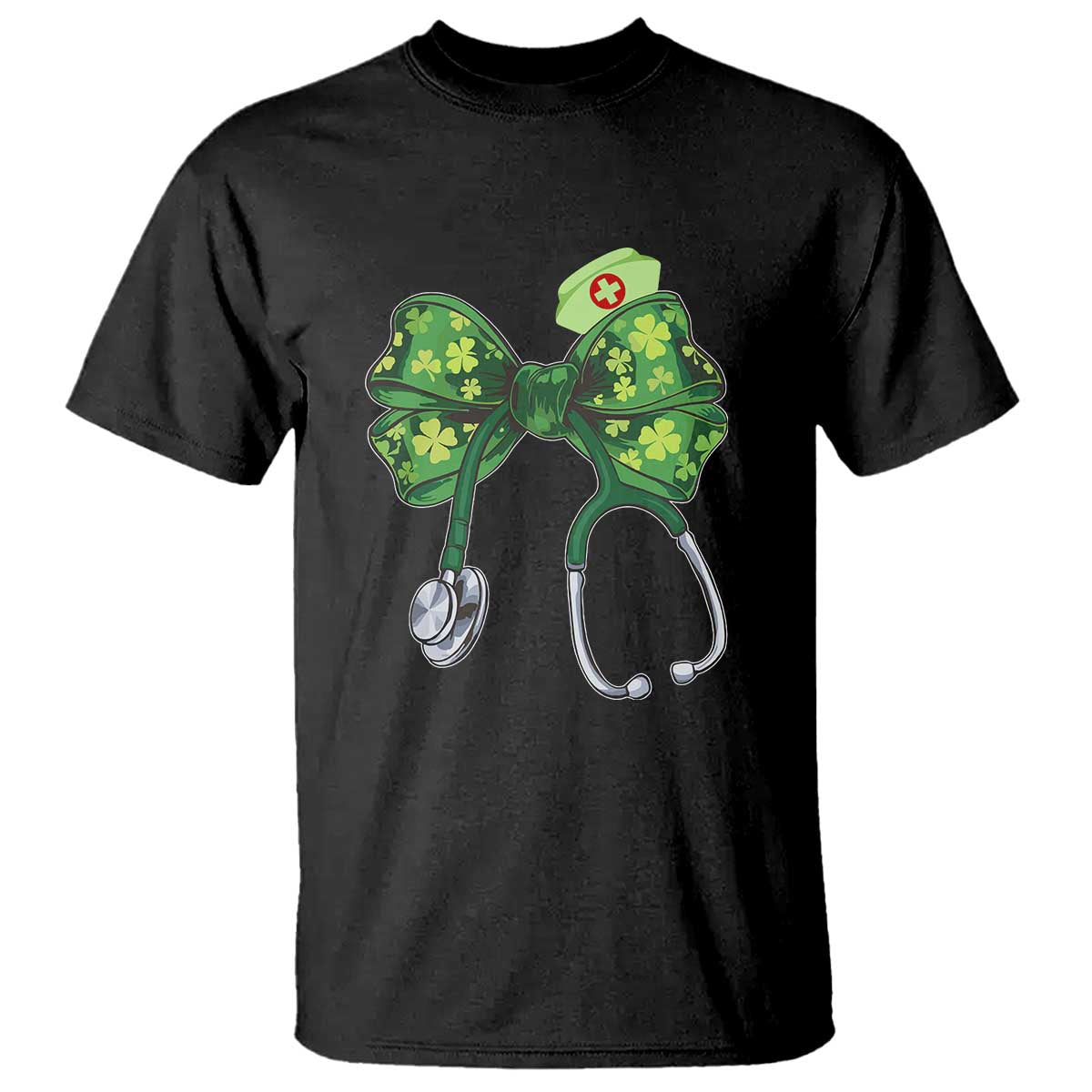 Shamrock Coquette Bow Stethoscope T Shirt Registered Nurse Nursing St Patricks Day
