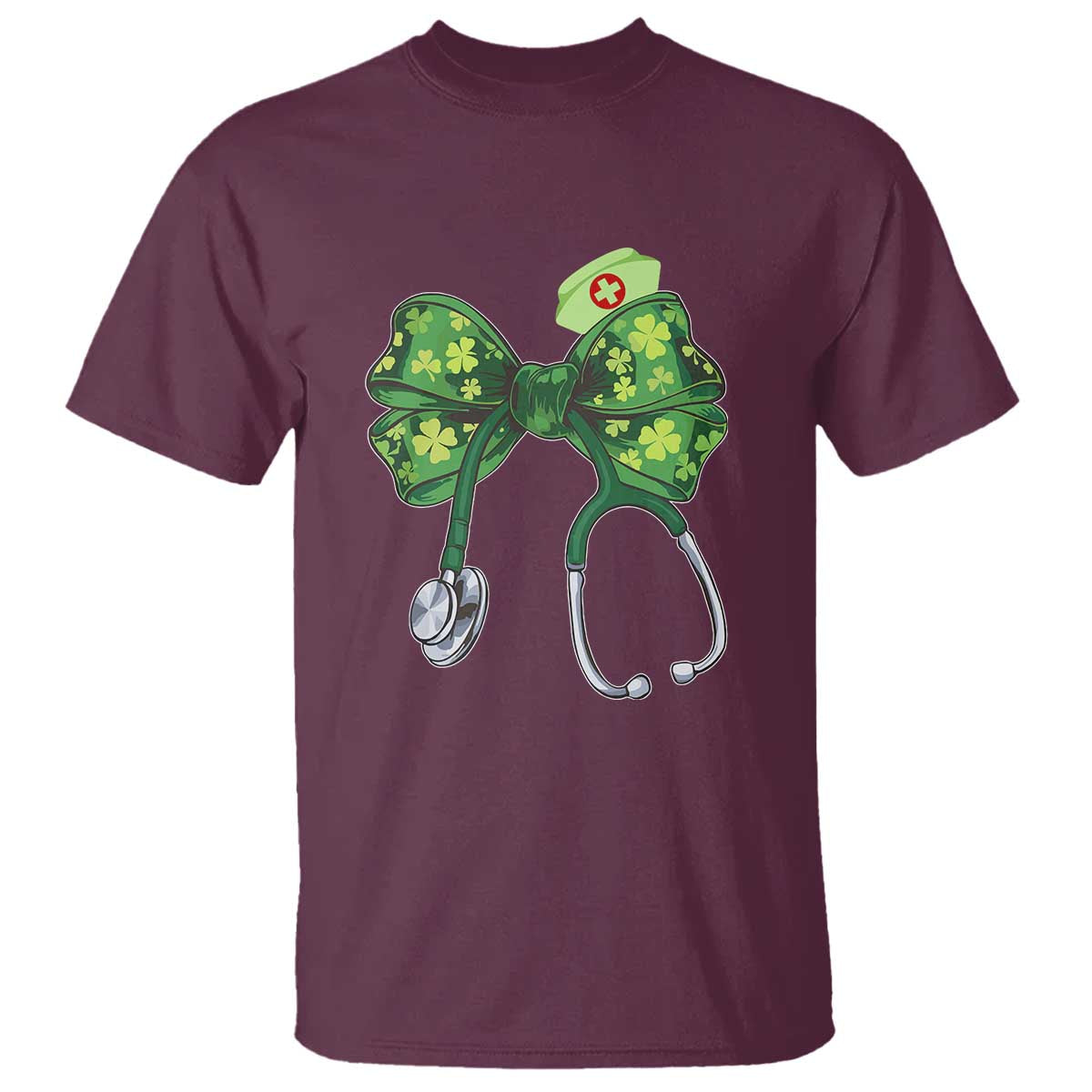 Shamrock Coquette Bow Stethoscope T Shirt Registered Nurse Nursing St Patricks Day