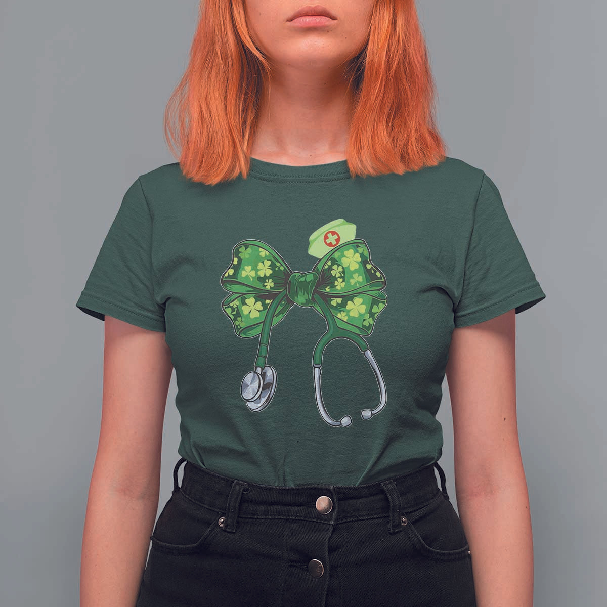 Shamrock Coquette Bow Stethoscope T Shirt For Women Registered Nurse Nursing St Patricks Day