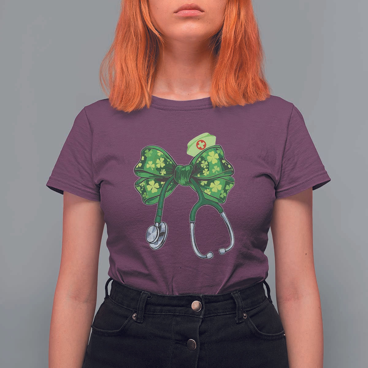 Shamrock Coquette Bow Stethoscope T Shirt For Women Registered Nurse Nursing St Patricks Day