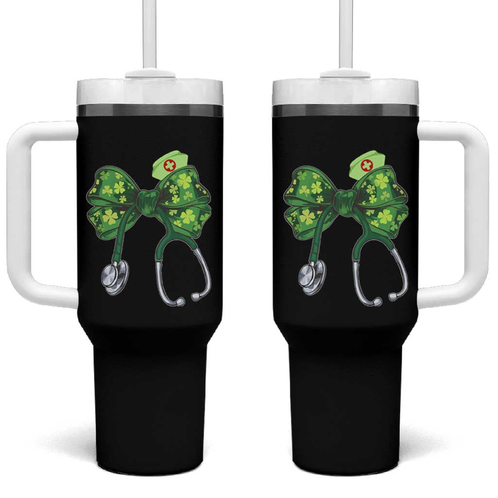 Shamrock Coquette Bow Stethoscope Tumbler With Handle Registered Nurse Nursing St Patricks Day