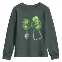 Shamrock Coquette Bow Stethoscope Youth Sweatshirt Registered Nurse Nursing St Patricks Day