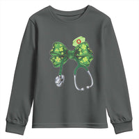 Shamrock Coquette Bow Stethoscope Youth Sweatshirt Registered Nurse Nursing St Patricks Day