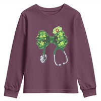Shamrock Coquette Bow Stethoscope Youth Sweatshirt Registered Nurse Nursing St Patricks Day
