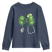 Shamrock Coquette Bow Stethoscope Youth Sweatshirt Registered Nurse Nursing St Patricks Day