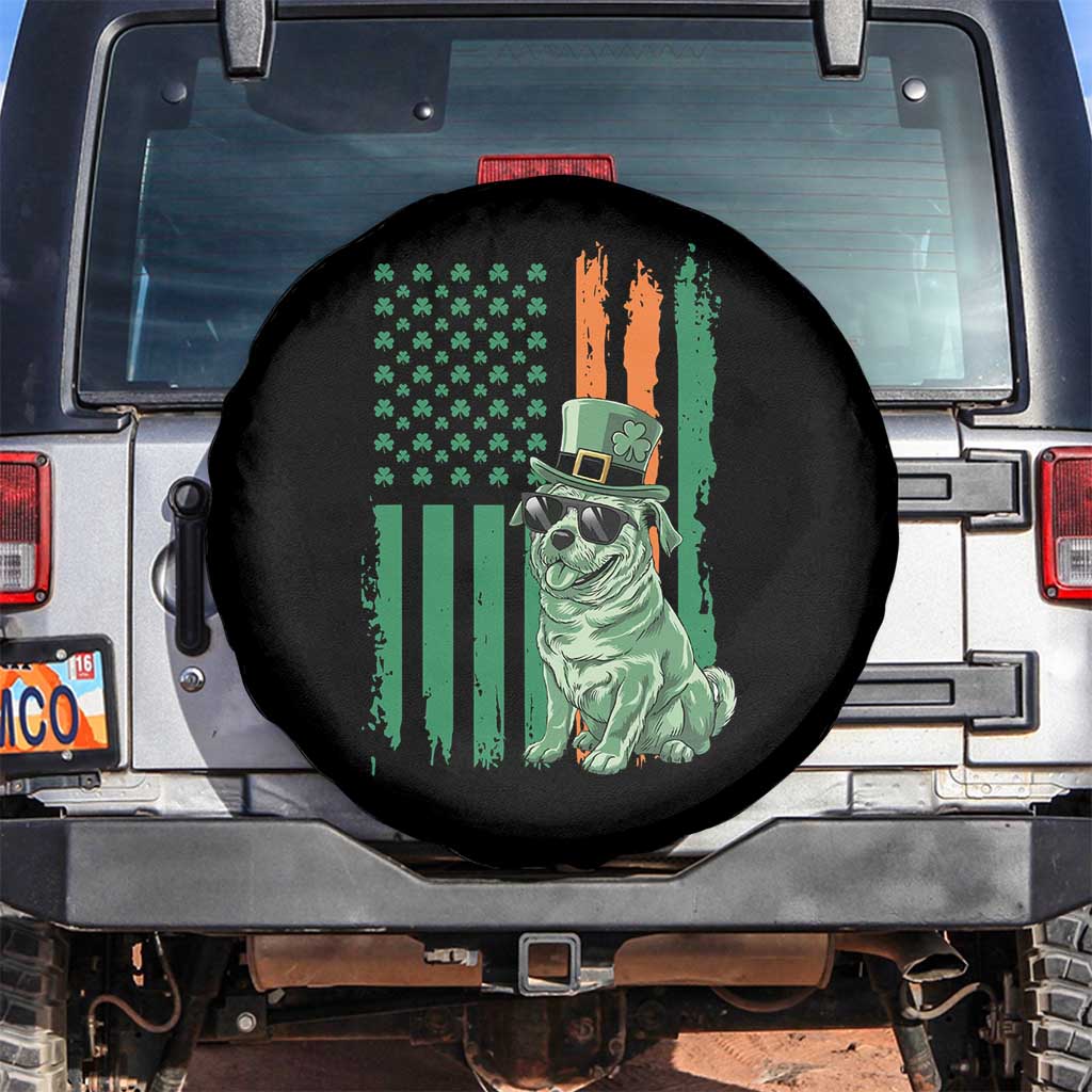 Funny St Patrick's Day Pug Leprechaun Spare Tire Cover Dog Lover Puppy Green American Flag