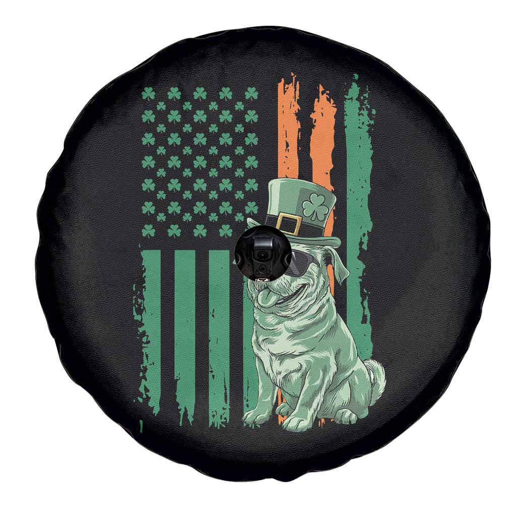 Funny St Patrick's Day Pug Leprechaun Spare Tire Cover Dog Lover Puppy Green American Flag