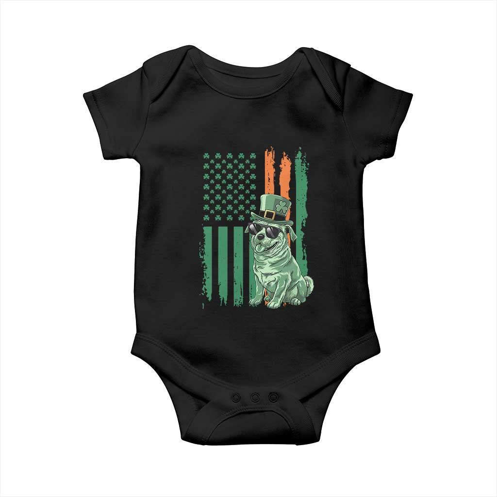 Funny St Patrick's Day Pug Leprechaun Baby Onesie Dog Lover Puppy Green American Flag