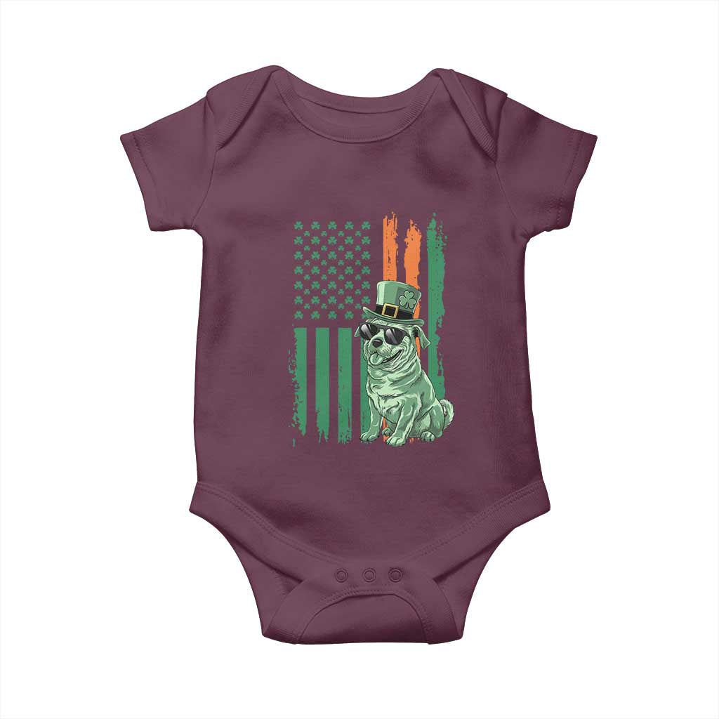 Funny St Patrick's Day Pug Leprechaun Baby Onesie Dog Lover Puppy Green American Flag