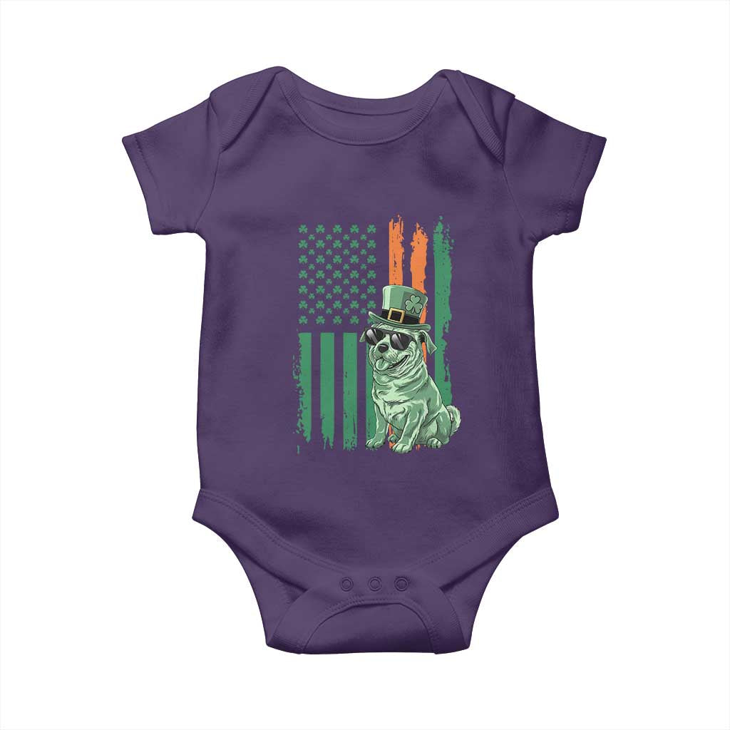 Funny St Patrick's Day Pug Leprechaun Baby Onesie Dog Lover Puppy Green American Flag