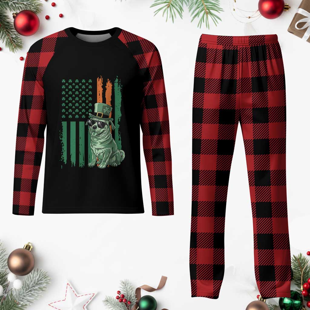 Funny St Patrick's Day Pug Leprechaun Plaid Pajama Set Dog Lover Puppy Green American Flag - Wonder Print Shop