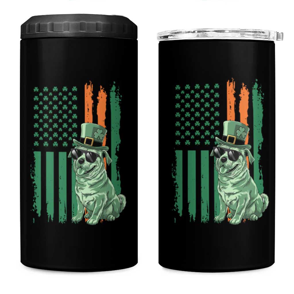 Funny St Patrick's Day Pug Leprechaun 4 in 1 Can Cooler Tumbler Dog Lover Puppy Green American Flag