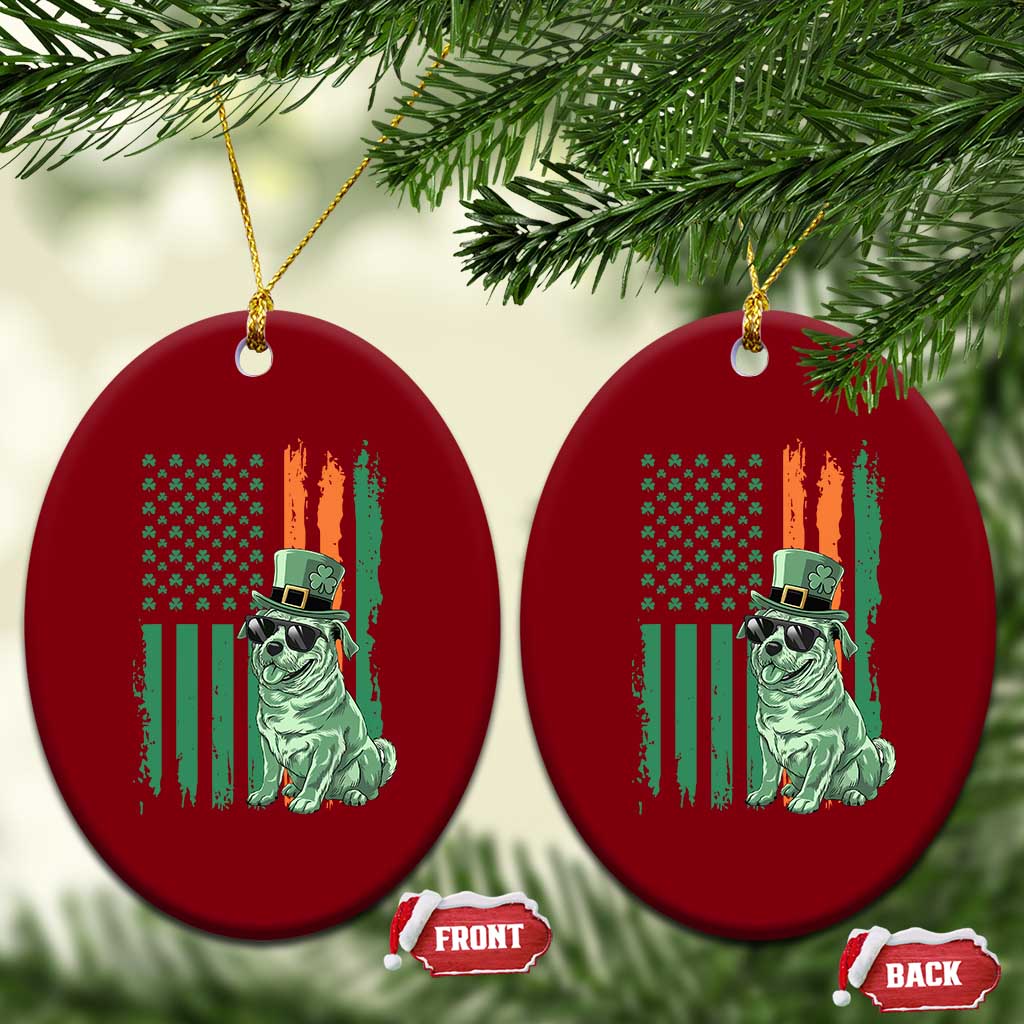 Funny St Patrick's Day Pug Leprechaun Ceramic Ornament Dog Lover Puppy Green American Flag - Wonder Print Shop