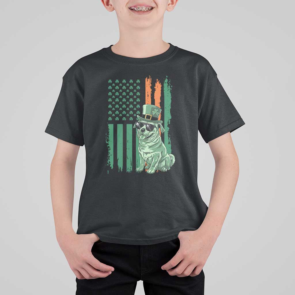 Funny St Patrick's Day Pug Leprechaun T Shirt For Kid Dog Lover Puppy Green American Flag