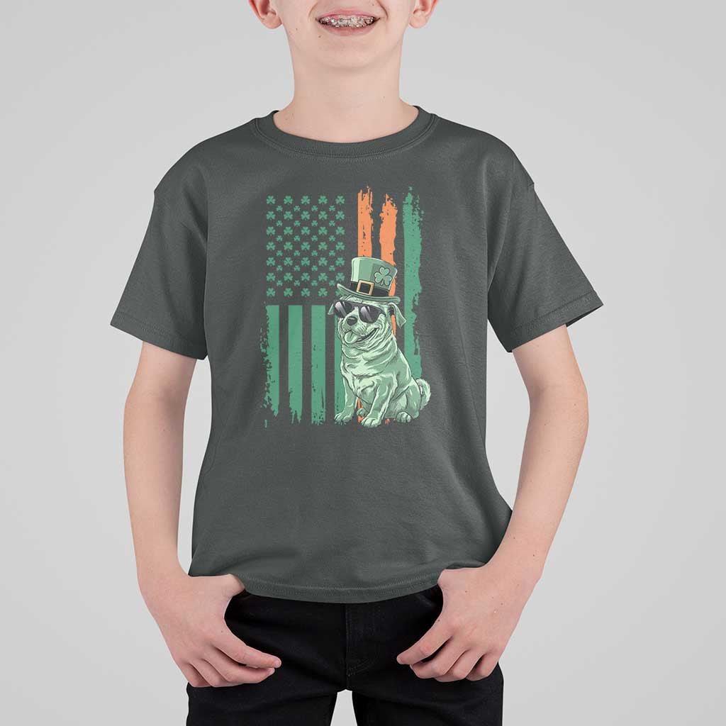 Funny St Patrick's Day Pug Leprechaun T Shirt For Kid Dog Lover Puppy Green American Flag