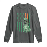Funny St Patrick's Day Pug Leprechaun Long Sleeve Shirt Dog Lover Puppy Green American Flag