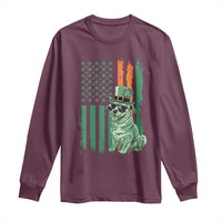 Funny St Patrick's Day Pug Leprechaun Long Sleeve Shirt Dog Lover Puppy Green American Flag