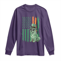 Funny St Patrick's Day Pug Leprechaun Long Sleeve Shirt Dog Lover Puppy Green American Flag