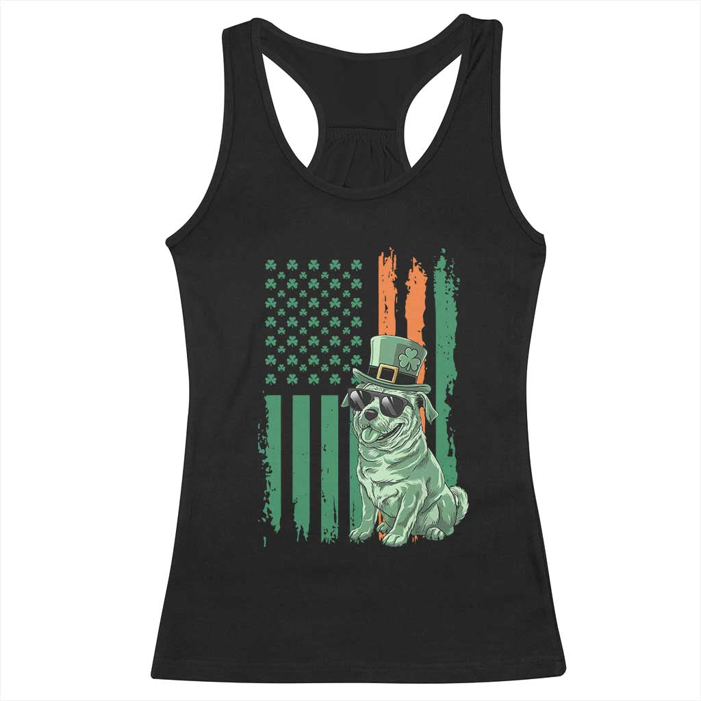 Funny St Patrick's Day Pug Leprechaun Racerback Tank Top Dog Lover Puppy Green American Flag