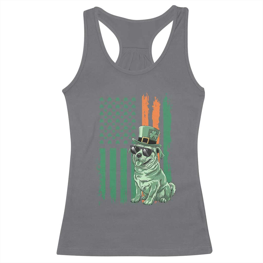 Funny St Patrick's Day Pug Leprechaun Racerback Tank Top Dog Lover Puppy Green American Flag