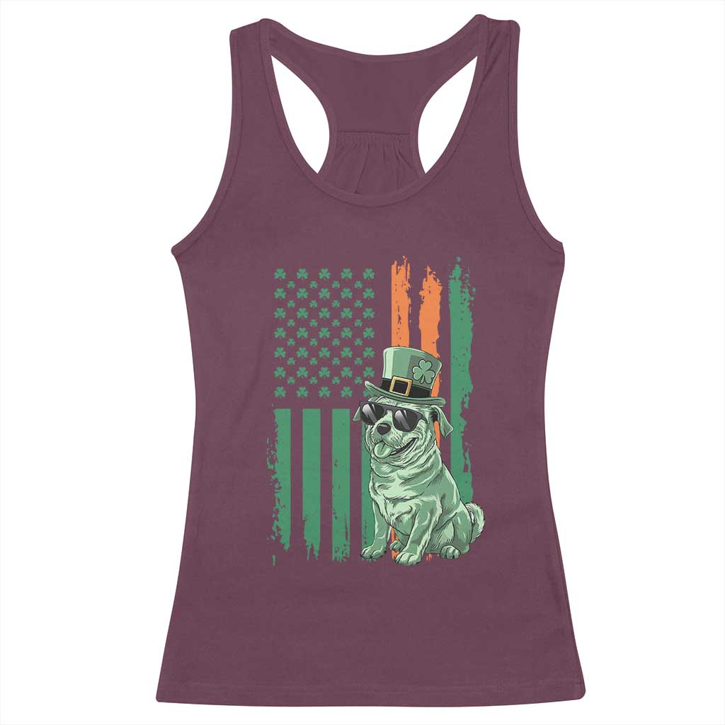 Funny St Patrick's Day Pug Leprechaun Racerback Tank Top Dog Lover Puppy Green American Flag