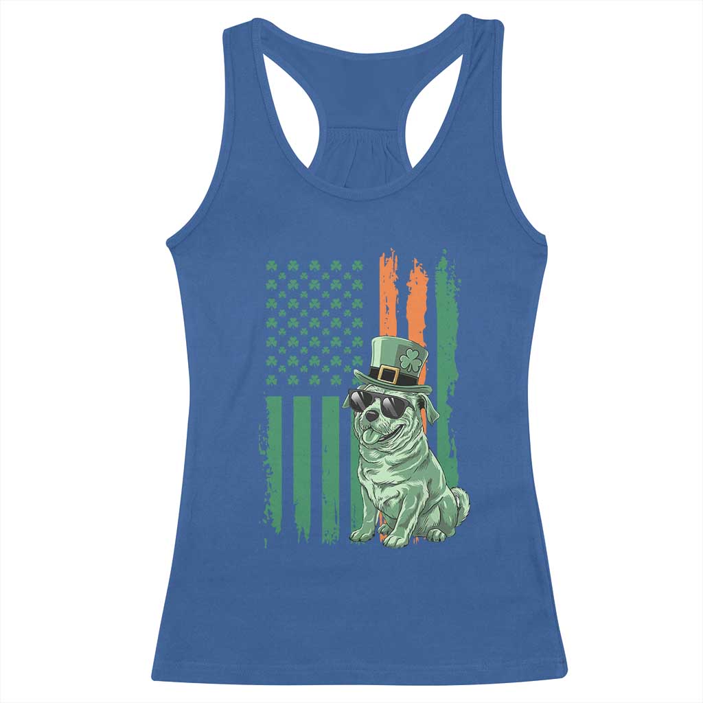 Funny St Patrick's Day Pug Leprechaun Racerback Tank Top Dog Lover Puppy Green American Flag