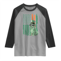 Funny St Patrick's Day Pug Leprechaun Raglan Shirt Dog Lover Puppy Green American Flag