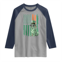 Funny St Patrick's Day Pug Leprechaun Raglan Shirt Dog Lover Puppy Green American Flag