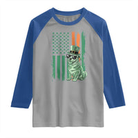 Funny St Patrick's Day Pug Leprechaun Raglan Shirt Dog Lover Puppy Green American Flag