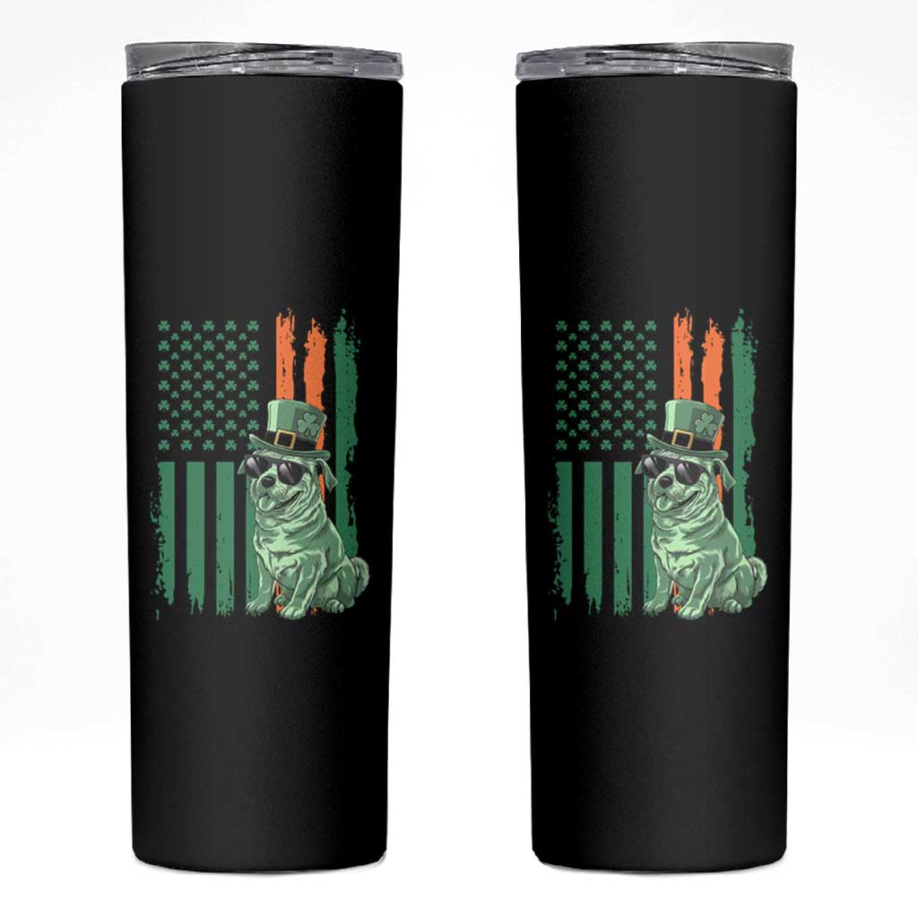 Funny St Patrick's Day Pug Leprechaun Skinny Tumbler Dog Lover Puppy Green American Flag