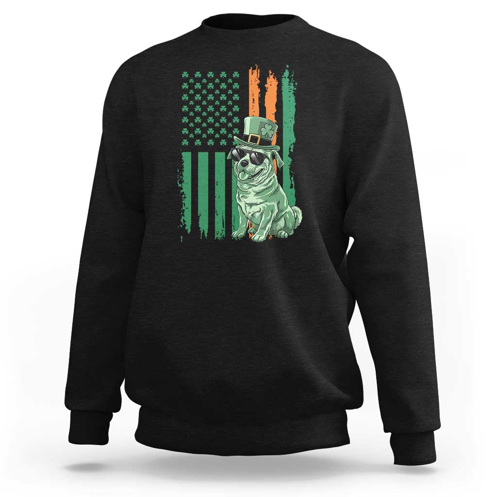 Funny St Patrick's Day Pug Leprechaun Sweatshirt Dog Lover Puppy Green American Flag