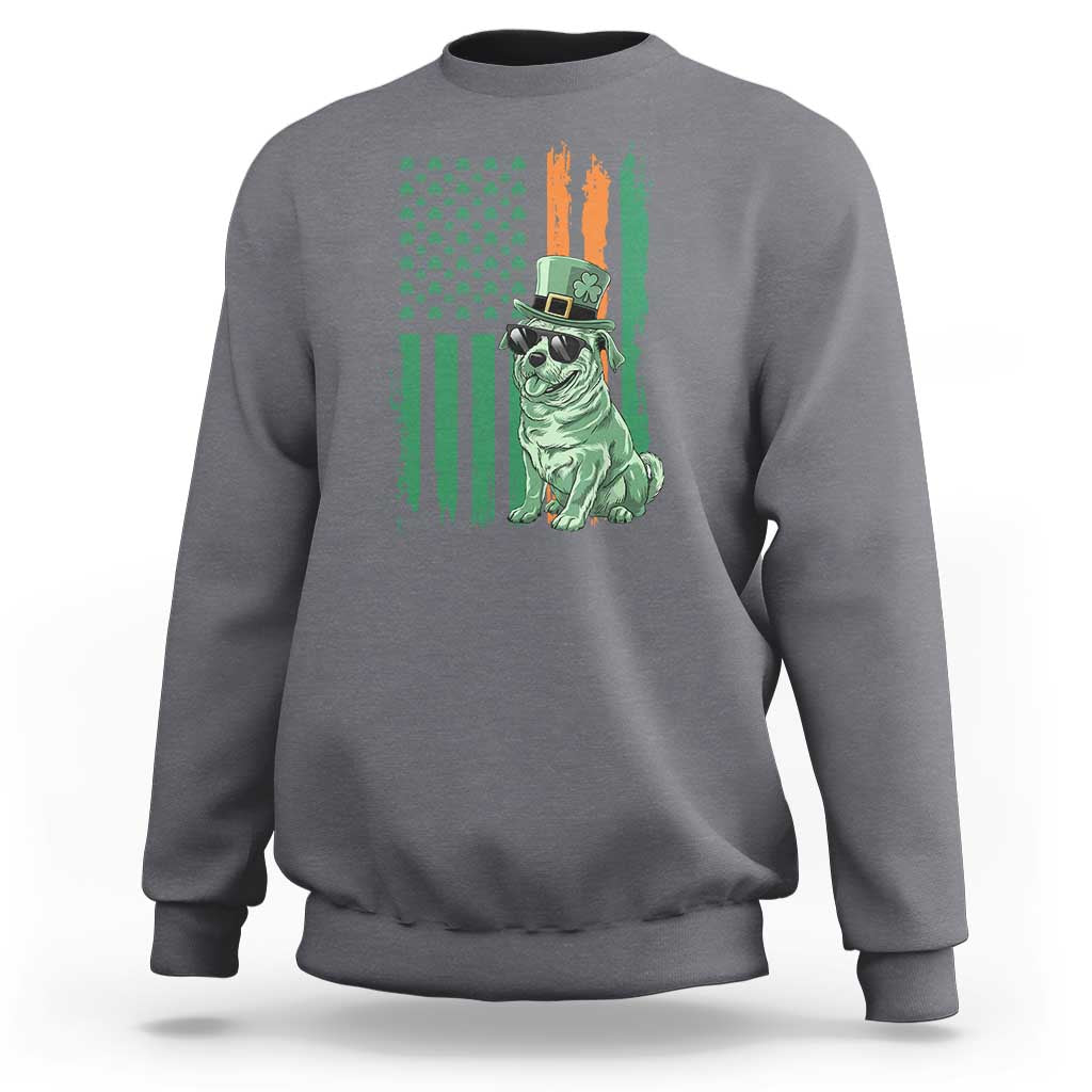 Funny St Patrick's Day Pug Leprechaun Sweatshirt Dog Lover Puppy Green American Flag