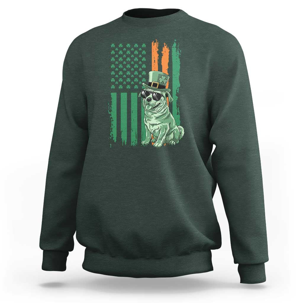 Funny St Patrick's Day Pug Leprechaun Sweatshirt Dog Lover Puppy Green American Flag