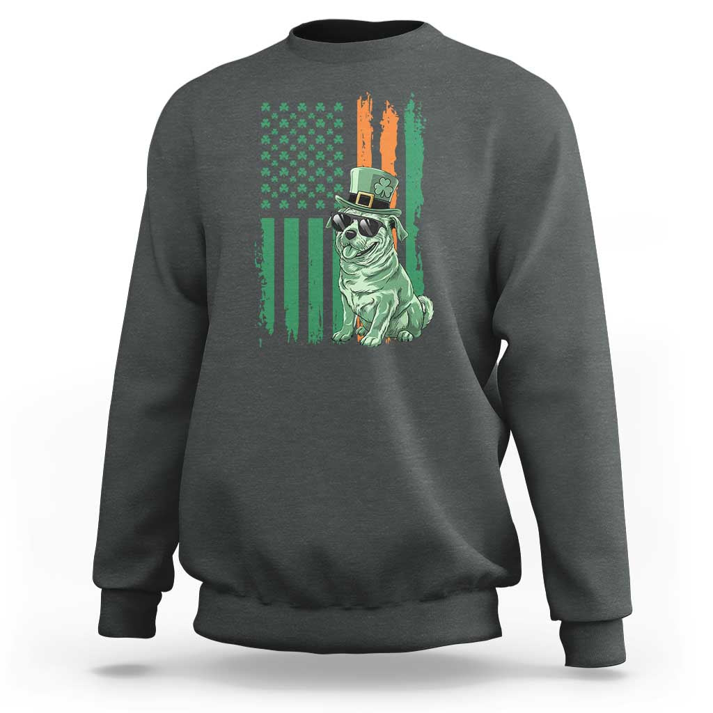 Funny St Patrick's Day Pug Leprechaun Sweatshirt Dog Lover Puppy Green American Flag