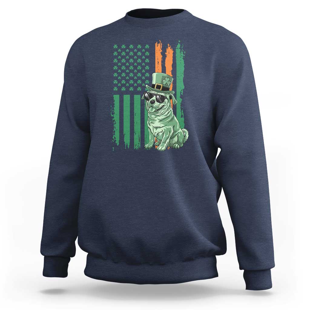 Funny St Patrick's Day Pug Leprechaun Sweatshirt Dog Lover Puppy Green American Flag