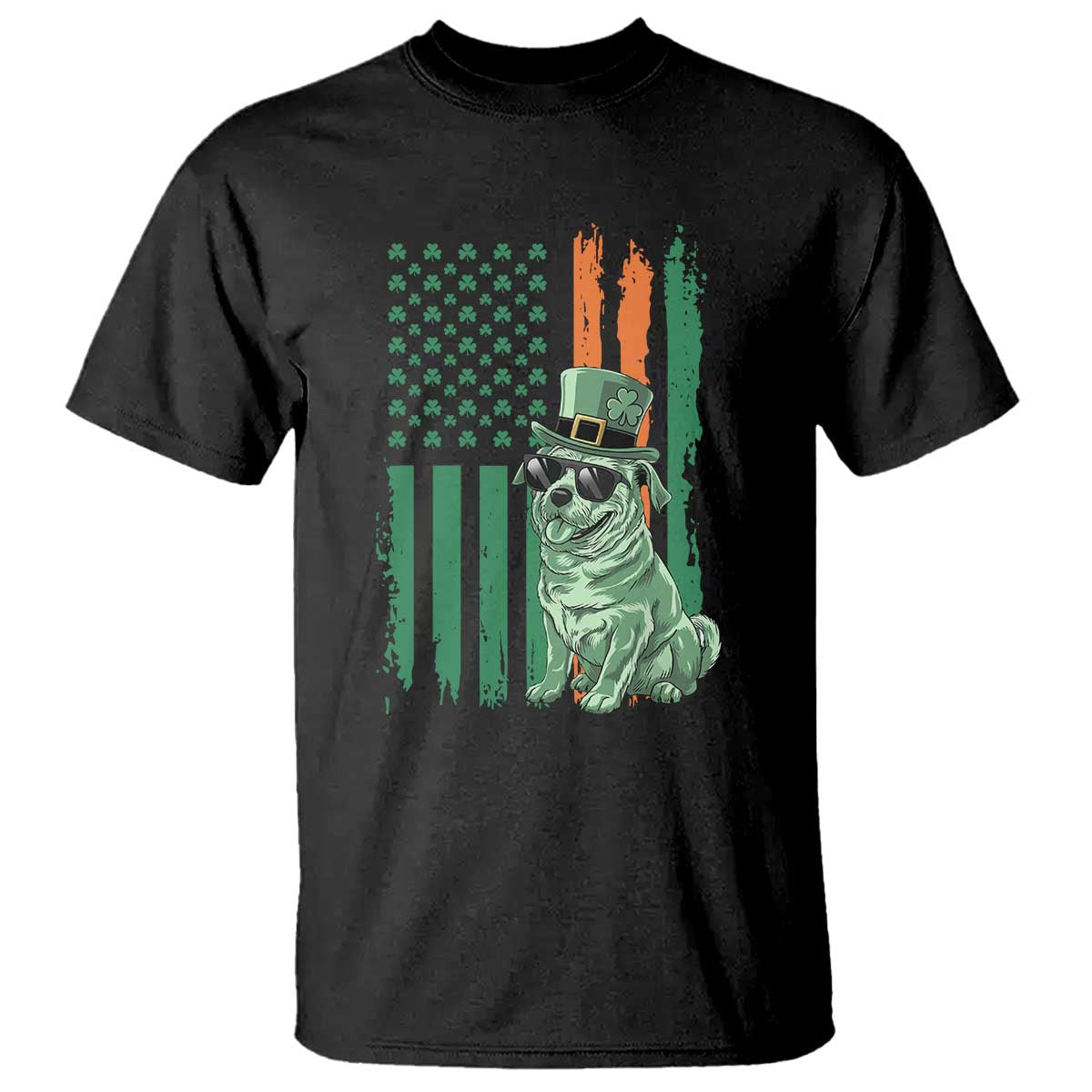 Funny St Patrick's Day Pug Leprechaun T Shirt Dog Lover Puppy Green American Flag