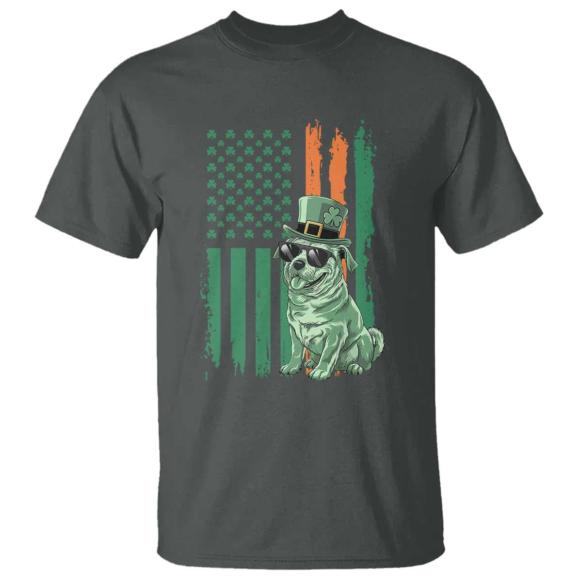 Funny St Patrick's Day Pug Leprechaun T Shirt Dog Lover Puppy Green American Flag