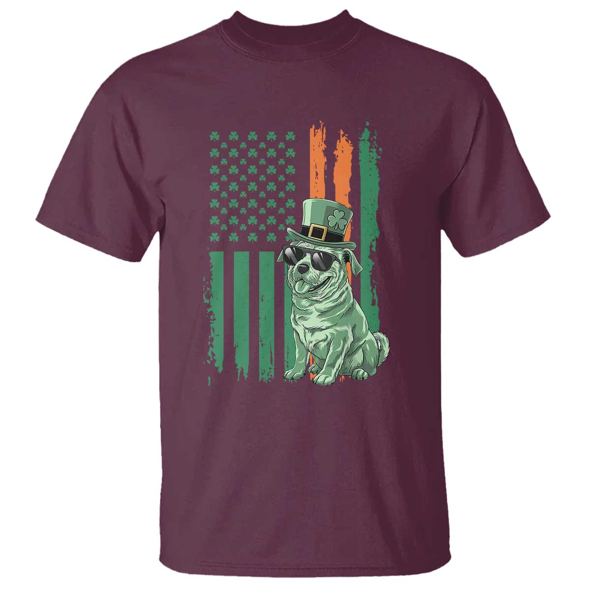 Funny St Patrick's Day Pug Leprechaun T Shirt Dog Lover Puppy Green American Flag