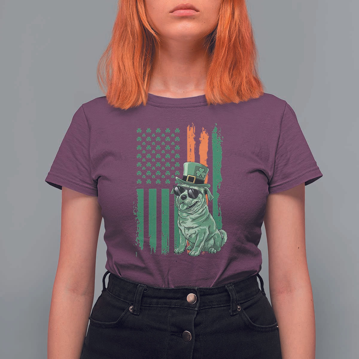 Funny St Patrick's Day Pug Leprechaun T Shirt For Women Dog Lover Puppy Green American Flag