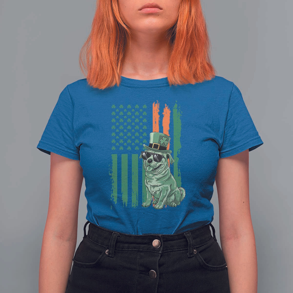 Funny St Patrick's Day Pug Leprechaun T Shirt For Women Dog Lover Puppy Green American Flag