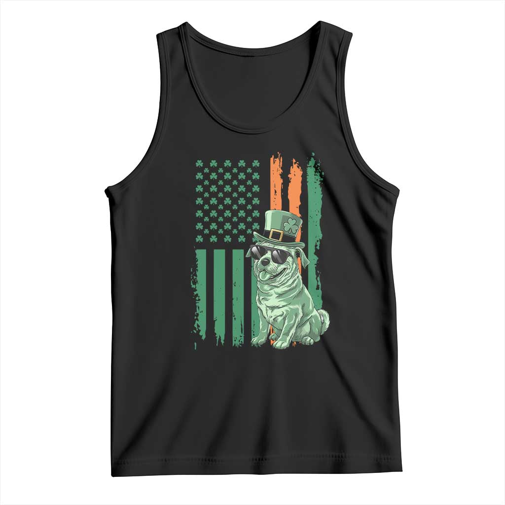 Funny St Patrick's Day Pug Leprechaun Tank Top Dog Lover Puppy Green American Flag