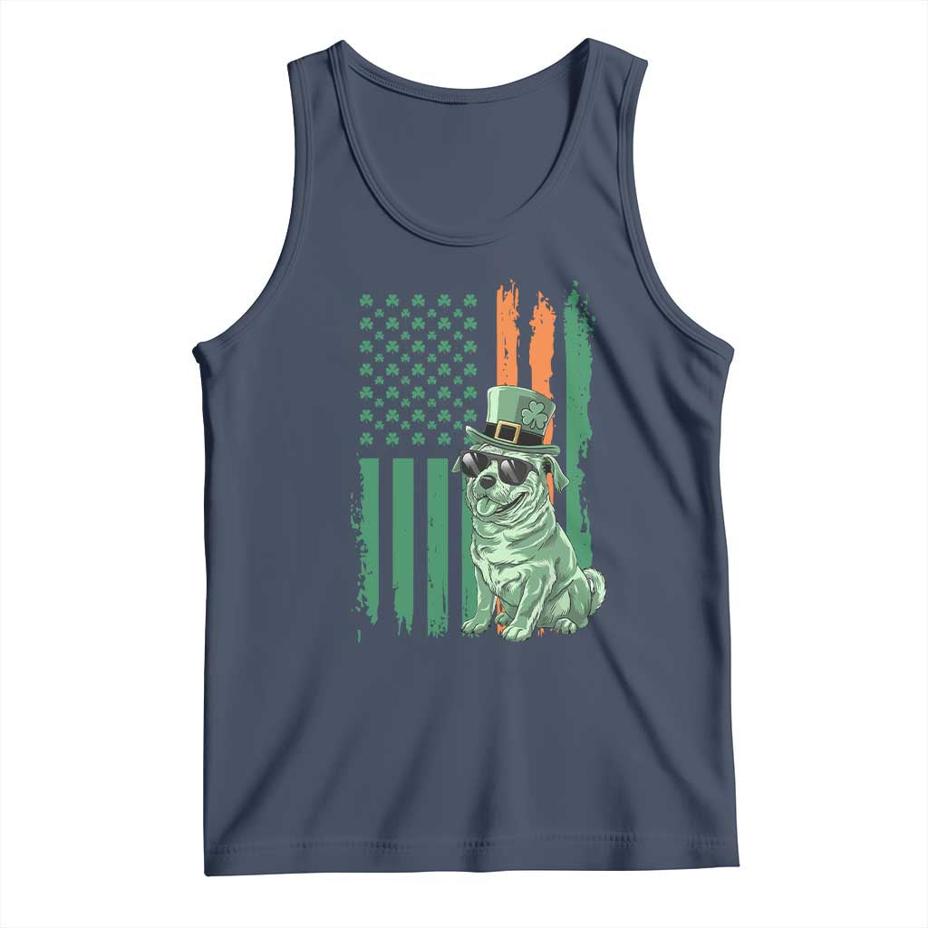 Funny St Patrick's Day Pug Leprechaun Tank Top Dog Lover Puppy Green American Flag