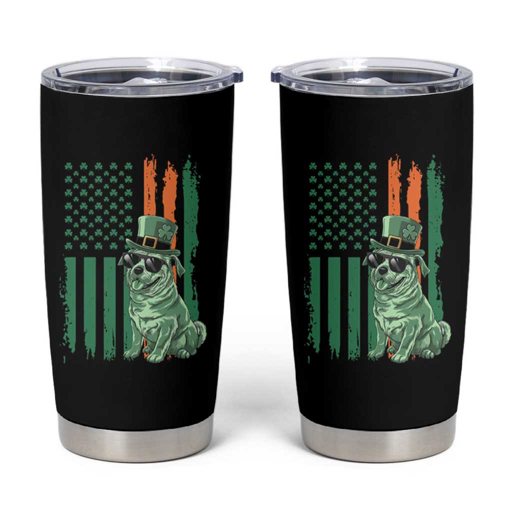 Funny St Patrick's Day Pug Leprechaun Tumbler Cup Dog Lover Puppy Green American Flag