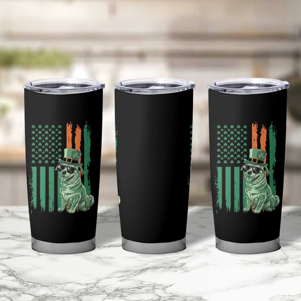 Funny St Patrick's Day Pug Leprechaun Tumbler Cup Dog Lover Puppy Green American Flag