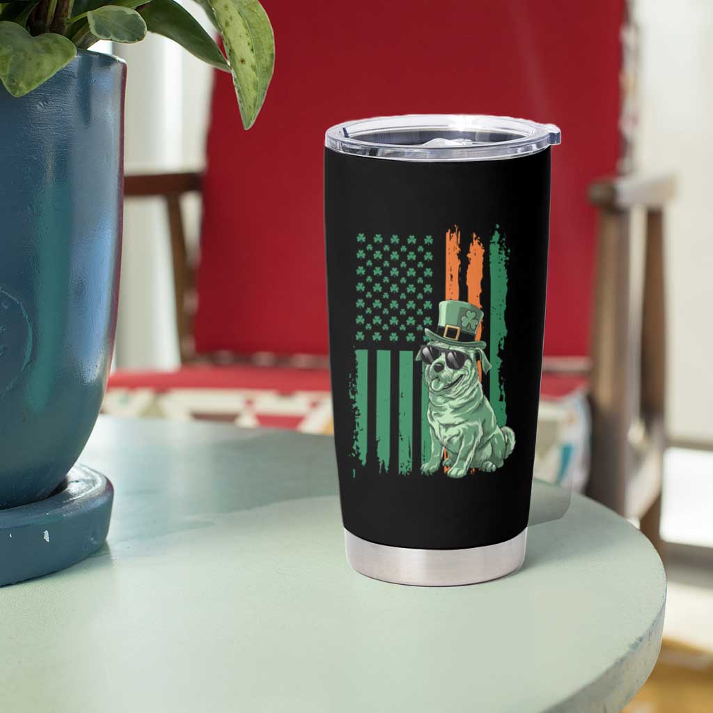 Funny St Patrick's Day Pug Leprechaun Tumbler Cup Dog Lover Puppy Green American Flag