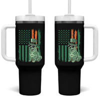 Funny St Patrick's Day Pug Leprechaun Tumbler With Handle Dog Lover Puppy Green American Flag
