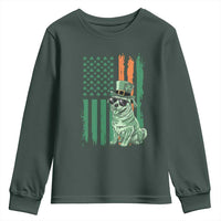 Funny St Patrick's Day Pug Leprechaun Youth Sweatshirt Dog Lover Puppy Green American Flag