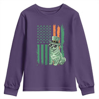 Funny St Patrick's Day Pug Leprechaun Youth Sweatshirt Dog Lover Puppy Green American Flag