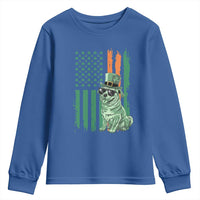 Funny St Patrick's Day Pug Leprechaun Youth Sweatshirt Dog Lover Puppy Green American Flag
