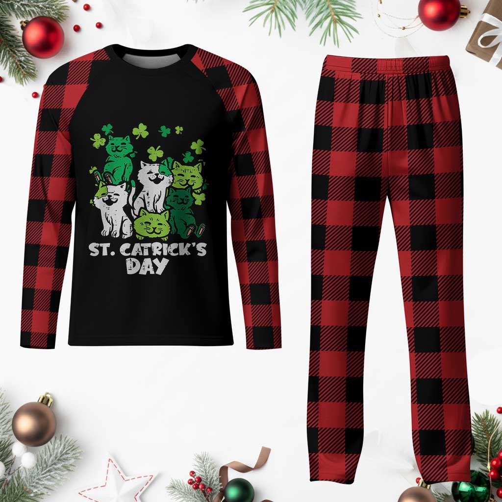 Cute St Catricks Day Plaid Pajama Set St Patricks Cats Saint Pattys Cat Lover - Wonder Print Shop